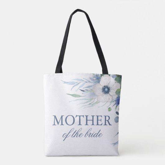 Stofblauwe groenbladeren en anemoon bloemen bruilo tote bag (Achterkant)