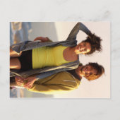 Stofblauwe groene bladeren trouwfoto uitnodiging briefkaart (Achterkant)