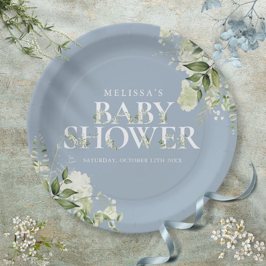 Stofblauwe Groene Jongens Baby Shower Papieren Bordje
