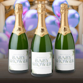 Stofblauwe Groene Jongens Baby Shower Sparkling Wijnetiket