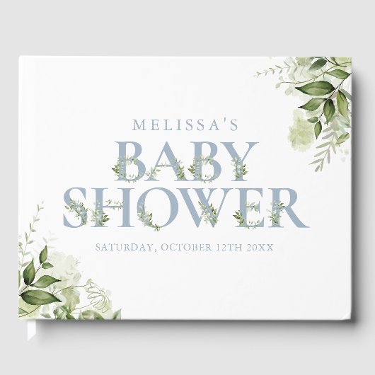 Stofblauwe groene letter baby shower gastenboek (Voorkant)