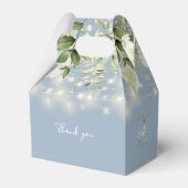 Stofblauwe groene slingerlichten monogram bruiloft bedankdoosjes (Achterkant)