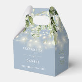 Stofblauwe groene slingerlichten monogram bruiloft bedankdoosjes (Voorkant Zijde)