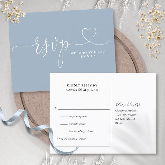 Stofblauwe Hart Script Liedverzoek RSVP Kaart
