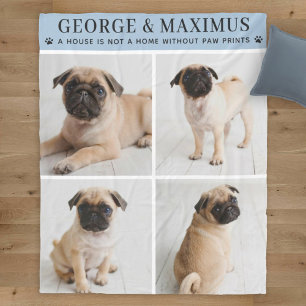 Stofblauwe Hond Foto Pootafdrukken Citaat Deken