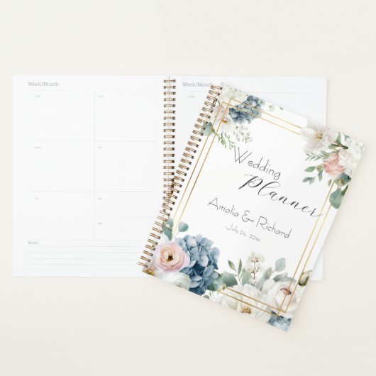 Stofblauwe Hortensia Bloem Bruiloftsplanner Planner (Display)