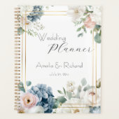 Stofblauwe Hortensia Bloem Bruiloftsplanner Planner (Voorkant)