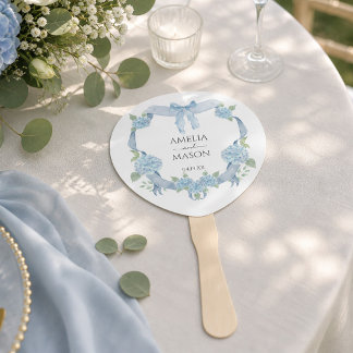 Stofblauwe Hortensia Kam Waterverf Bruiloft Handwaaier