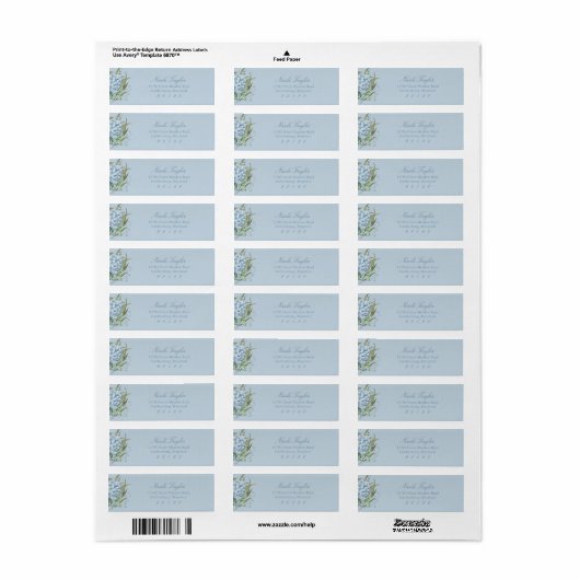 Stofblauwe Hortensia Retouradreslabels Etiket (Full Sheet)