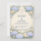 Stofblauwe Hortensia Tuinbruiloft Kaart (Voorkant)