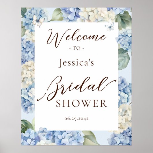 Stofblauwe Hortensia Waterverf Bruidsdouche Poster (Voorkant)
