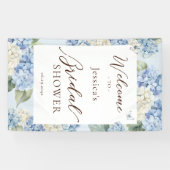 Stofblauwe Hortensia Waterverf Bruiloftsborrel Spandoek (Horizontaal)