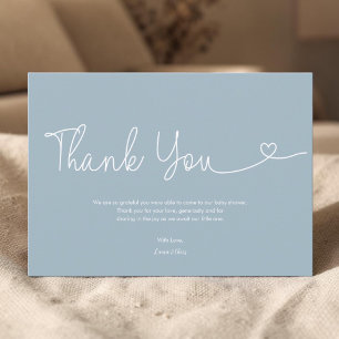 Stofblauwe jongens baby shower script hart bedankkaart