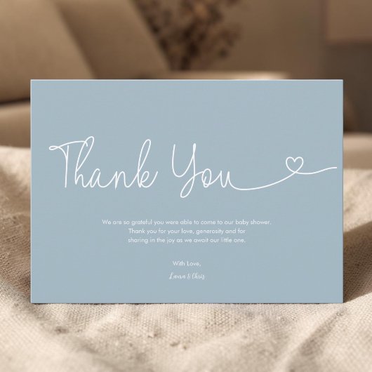 Stofblauwe jongens baby shower script hart bedankkaart