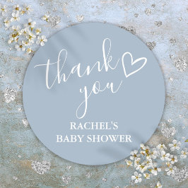 Stofblauwe jongens baby shower script hart bedankt ronde sticker