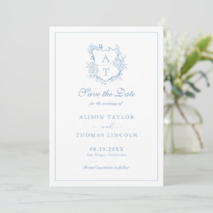 Stofblauwe kaart met monogram en wapenschild voor