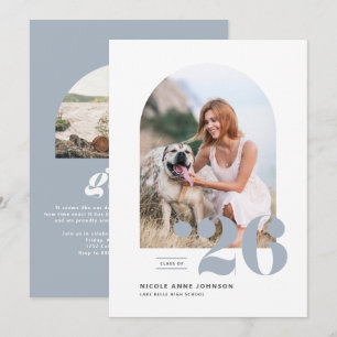 Stofblauwe klas van 2026 boogfoto afstudeerfoto Af Aankondiging