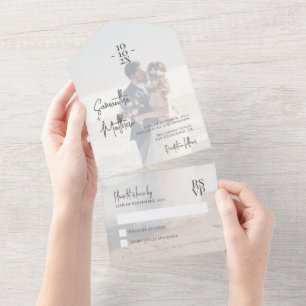 Stofblauwe Koppel Foto Huwelijksjubileum All In One Uitnodiging