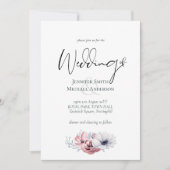 Stofblauwe Koraal Bloemige Trouw Uitnodigingen Bud (Voorkant)