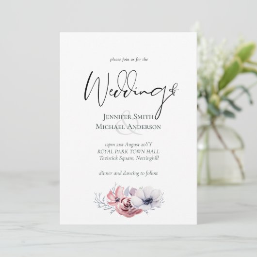 Stofblauwe Koraal Bloemige Trouw Uitnodigingen Bud (Staand voorkant)