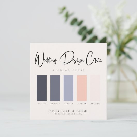 Stofblauwe koraalkleur palet met hex-codes bedankkaart (Staand voorkant)