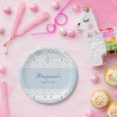 Stofblauwe kruis doop Christelijke doop Papieren Bordje (Feest)