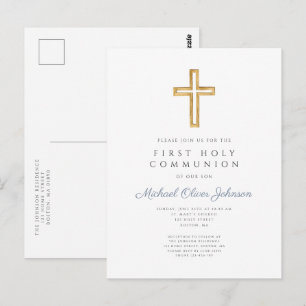 Stofblauwe kruis religieuze jongen eerste communie briefkaart