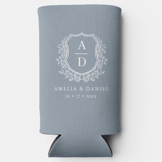 Stofblauwe Kuif Botanische Monogram Trouwdag Seltzer Blikjeskoeler (Voorkant)