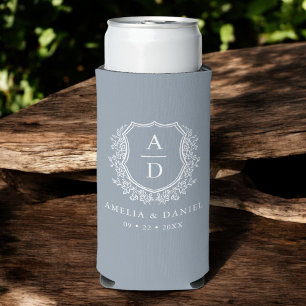 Stofblauwe Kuif Botanische Monogram Trouwdag Seltzer Blikjeskoeler