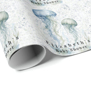 Stofblauwe kwal jongetje baby shower cadeaupapier
