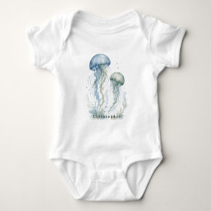 Stofblauwe kwal jongetje baby shower romper