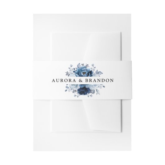 Stofblauwe Leisteen Marine Bloem Botanische Huweli Uitnodigingen Wikkel (Voorkant Voorbeeld)