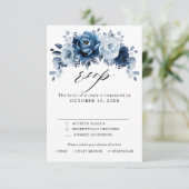 Stofblauwe Leisteen Navy Bloem Botanische Trouw RSVP Kaartje (Staand voorkant)