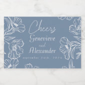 Stofblauwe lelie mini champagnefles label stickers (Enkel label)