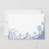 Stofblauwe lijn kunst bloemen typografie bloemig RSVP kaartje (Achterkant)