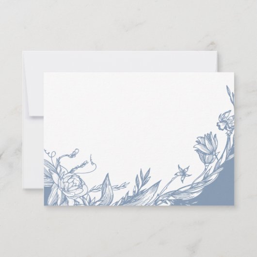 Stofblauwe lijn kunst bloemen typografie bloemig RSVP kaartje (Achterkant)