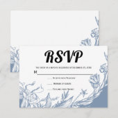 Stofblauwe lijn kunst bloemen typografie bloemig RSVP kaartje (Voorkant / Achterkant)