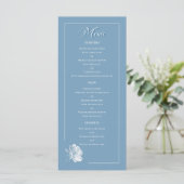 Stofblauwe Lijn Kunst Roze Eetservies Bruiloft Menu (Staand voorkant)