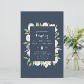 Stofblauwe Magnolia Budget Trouw Uitnodigingen A9 (Staand voorkant)