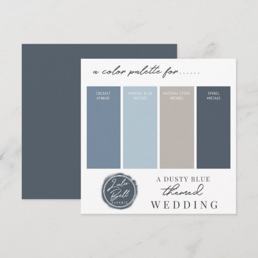 Stofblauwe marineblauwe en grijze kleurpaletkaart kaart (Voorkant / Achterkant)