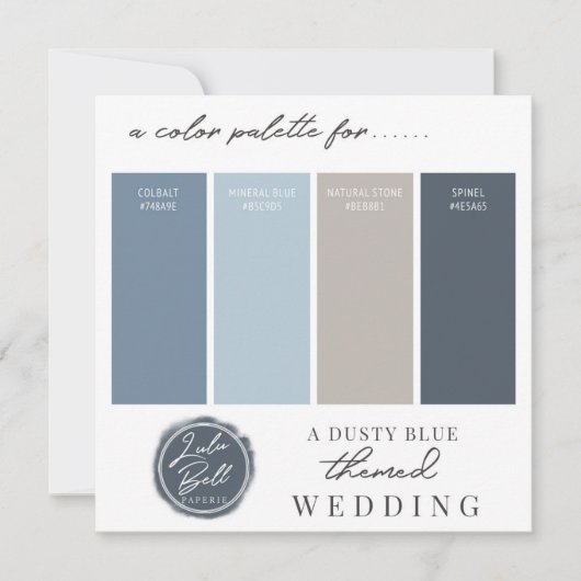 Stofblauwe marineblauwe en grijze kleurpaletkaart kaart (Voorkant)