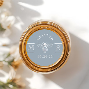 Stofblauwe 'Meant to Bee' Trouw Honing Potje Favor Ronde Sticker