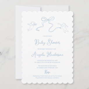 Stofblauwe met de hand getekende babyshower uitnod kaart