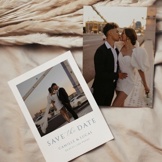 Stofblauwe Minimaal Save the Date Uitnodiging