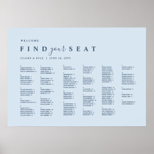 Stofblauwe Minimalistische Alfabetische Zitplaatsk Poster