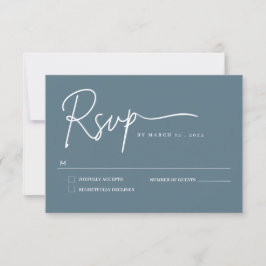 Stofblauwe minimalistische handgeschreven RSVP-kaa RSVP Kaartje