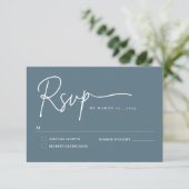 Stofblauwe minimalistische handgeschreven script R RSVP Kaartje (Staand voorkant)