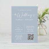 Stofblauwe Minimalistische Trouwboog QR Code Foto Kaart (Staand voorkant)
