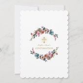 Stofblauwe Misty Rose Bloemen Glitter Bevestiging Kaart (Achterkant)