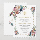 Stofblauwe Misty Rose Bloemen Glitter Bevestiging Kaart (Voorkant / Achterkant)